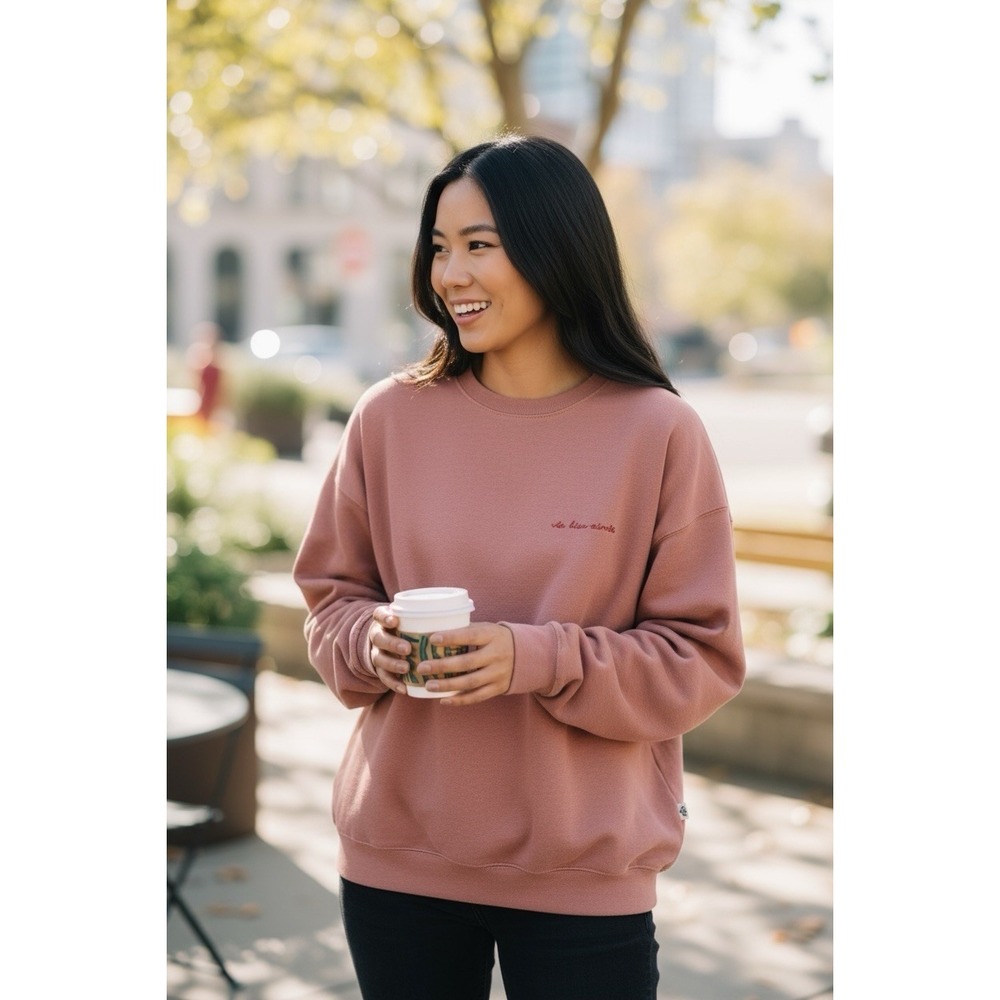 MAGNOLIA Salmon Pink Cotton Jersey Embroidered Long‎ Sleeve Sweatshirt Women L